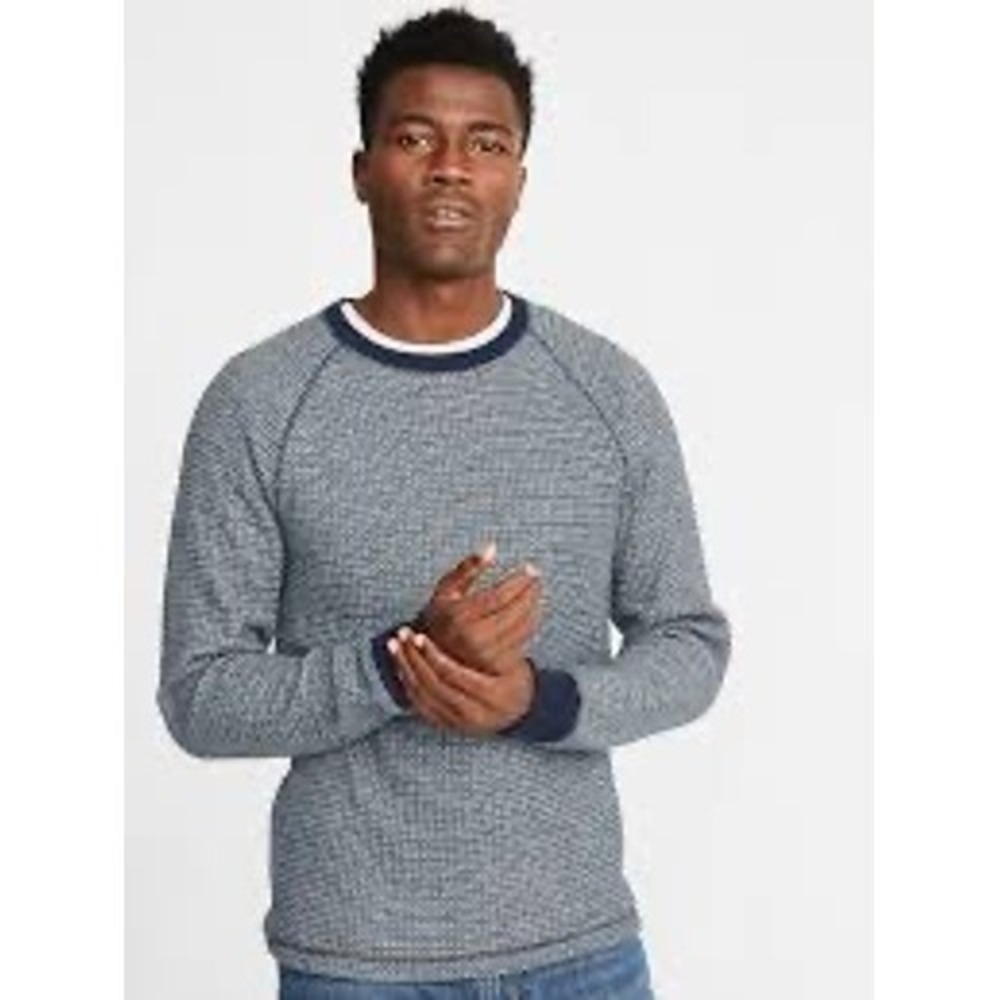 Old Navy Men's Gray & Blue Waffle Knit Raglan Long Sleeve Crewneck Shirt L